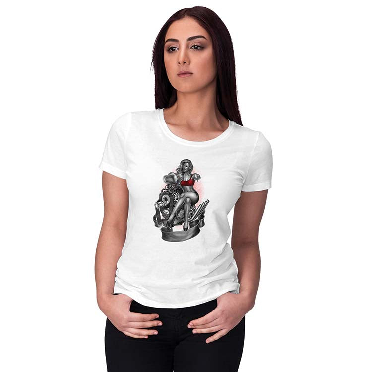 Beauty On Engine Women T-Shirt-White