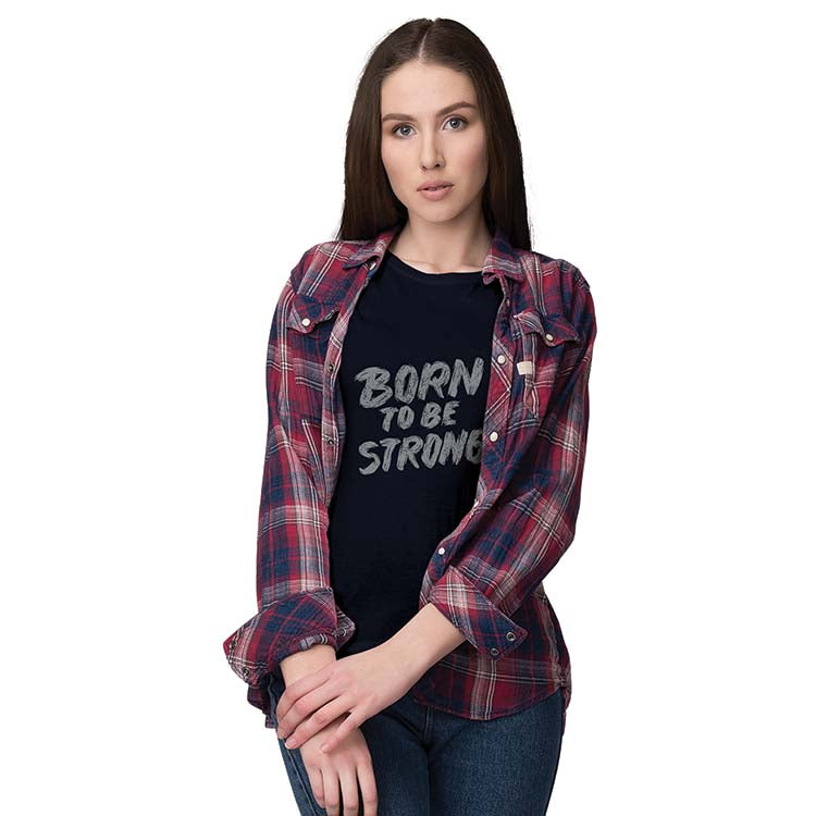 Born To Be Strong Women T-Shirt-Navy Blue