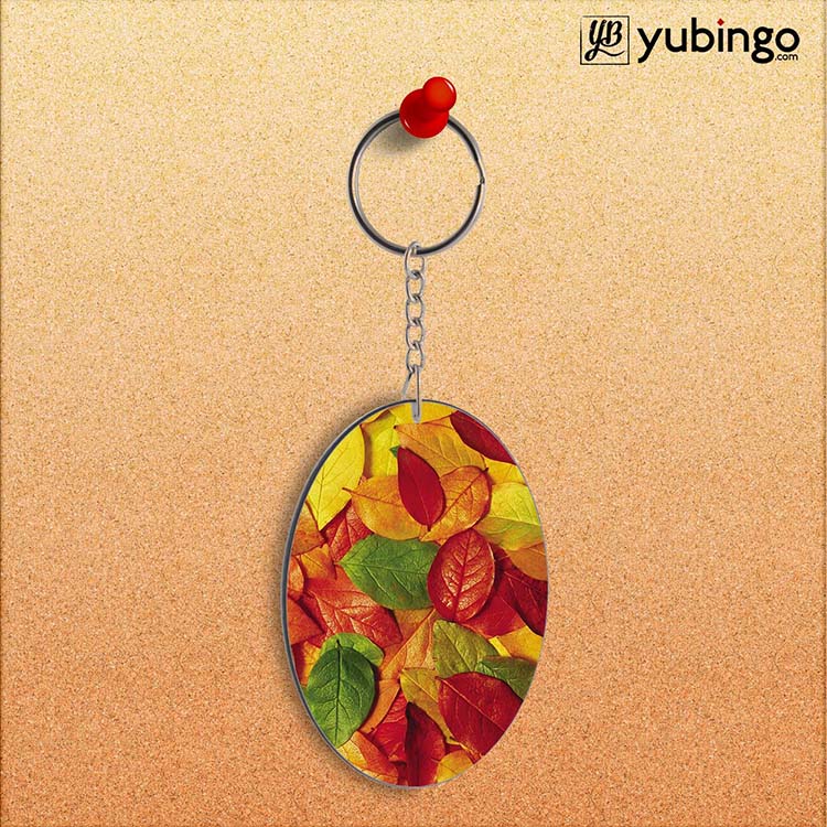 Fallen Leaves Oval Key Chain