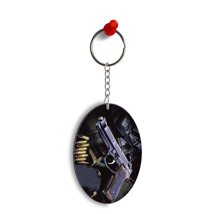 Guns And Bullets Oval Key Chain