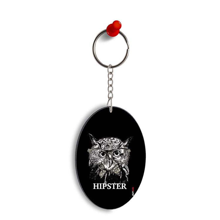 Hipster Owl Oval Key Chain