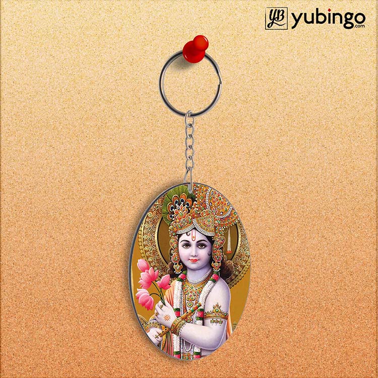 Krishna With Flowers Oval Key Chain