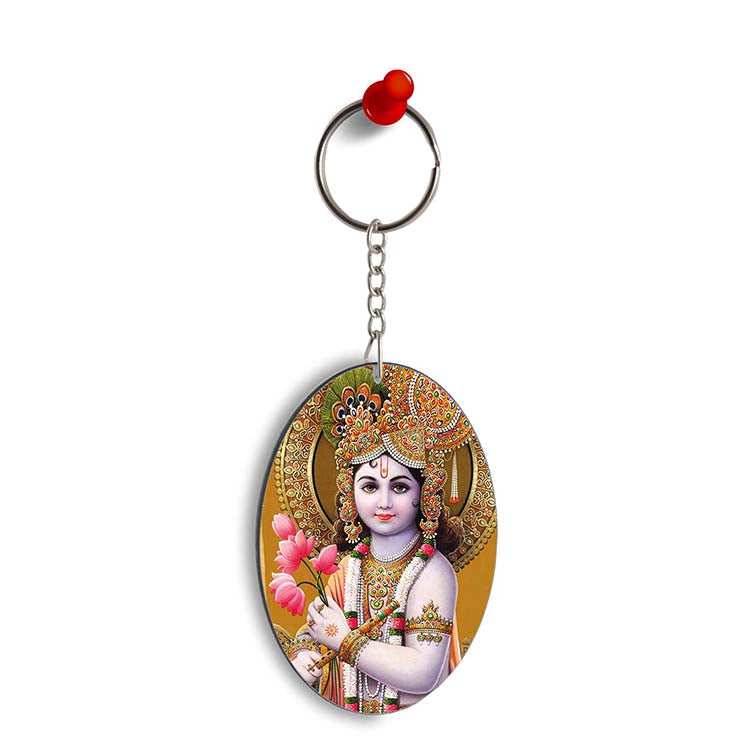 Krishna With Flowers Oval Key Chain