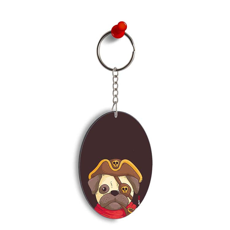 Mafia Pug Oval Key Chain