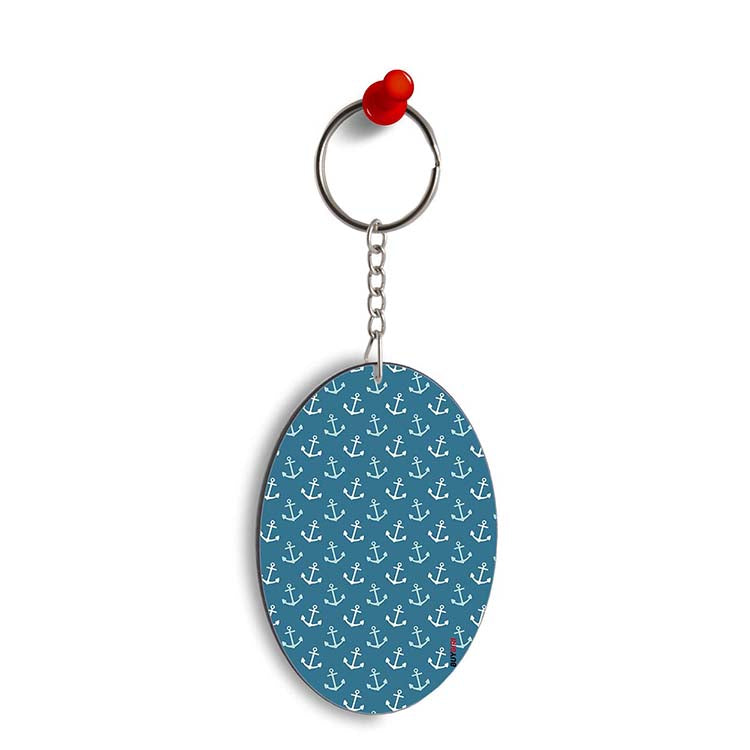 Nautical Pattern Oval Key Chain