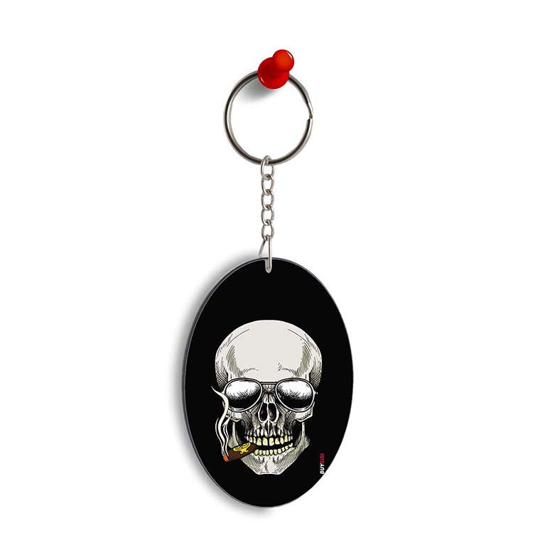 Smoking Skull Oval Key Chain