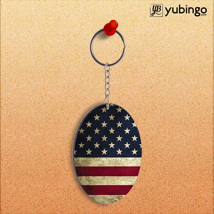 US Flag Theme Oval Key Chain