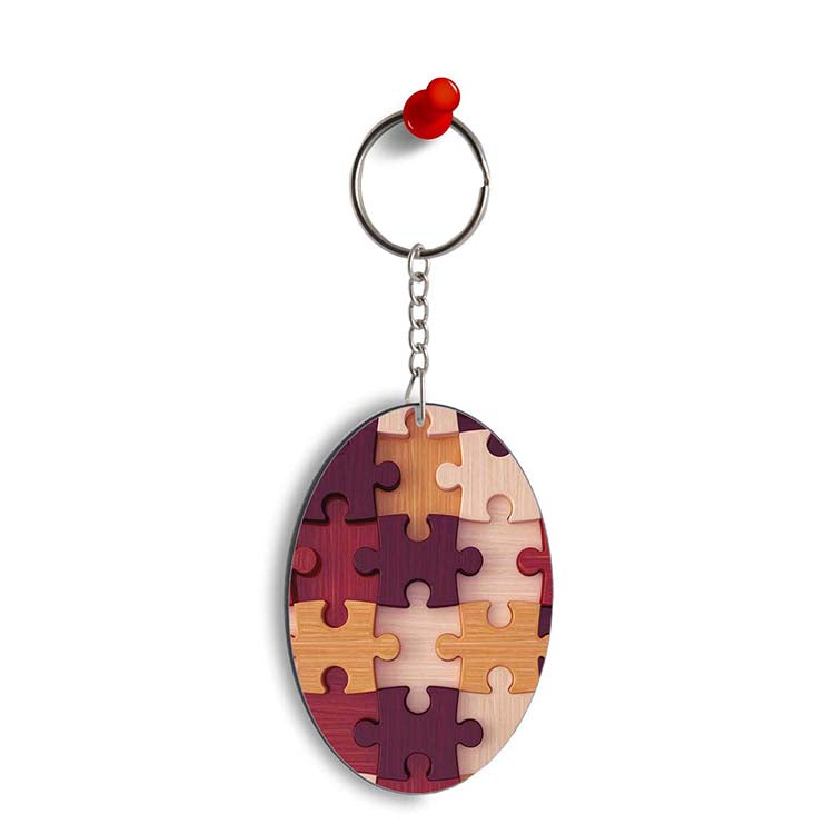 Wooden Jigsaw Oval Key Chain