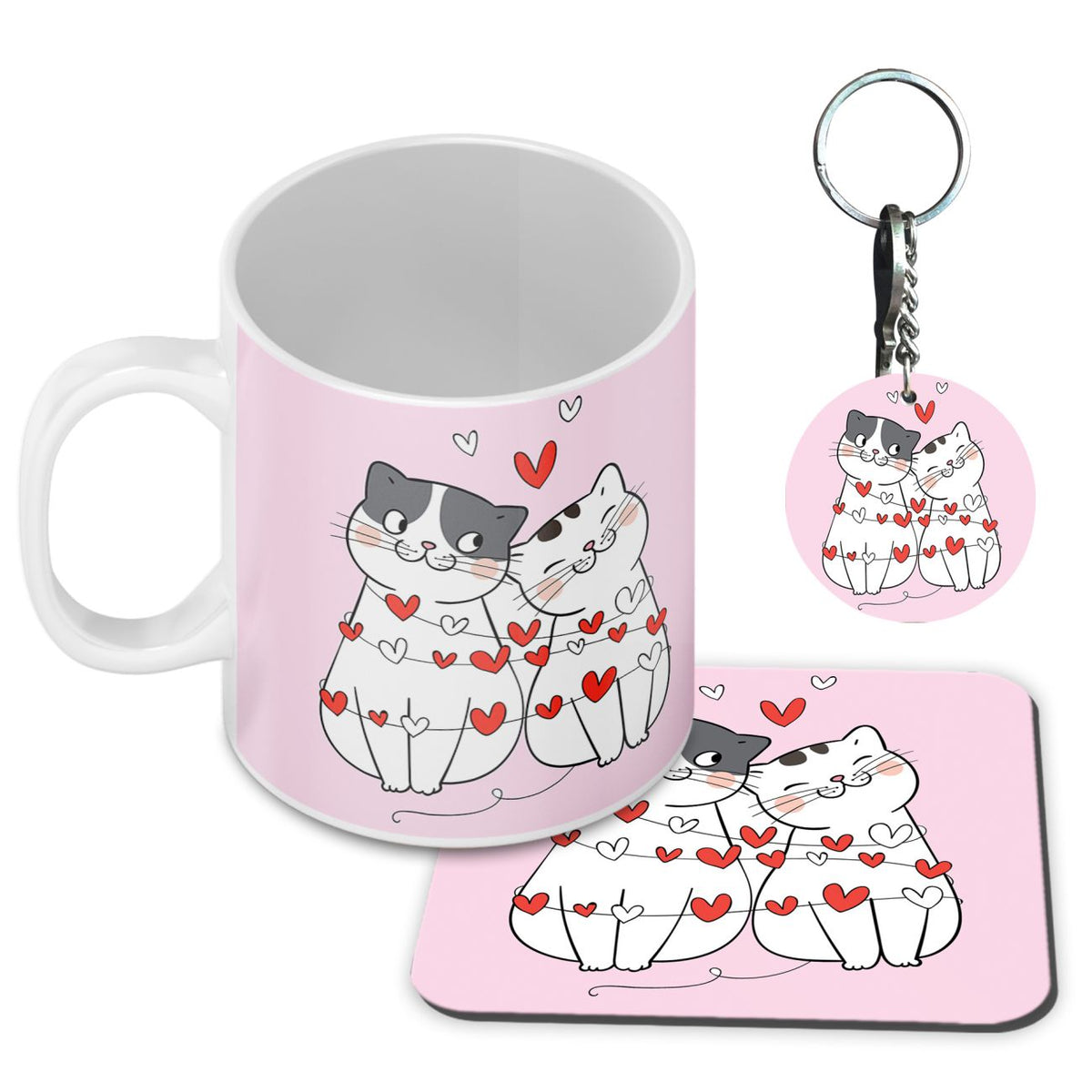Catty Love Coffee Mug with Coaster and Keychain