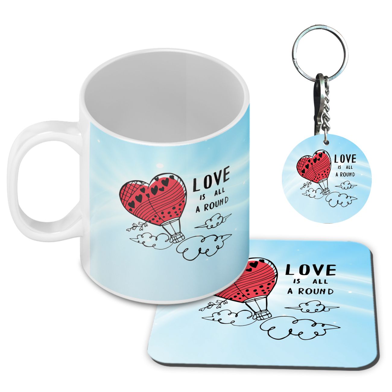 Love is all around Coffee Mug with Coaster and Keychain