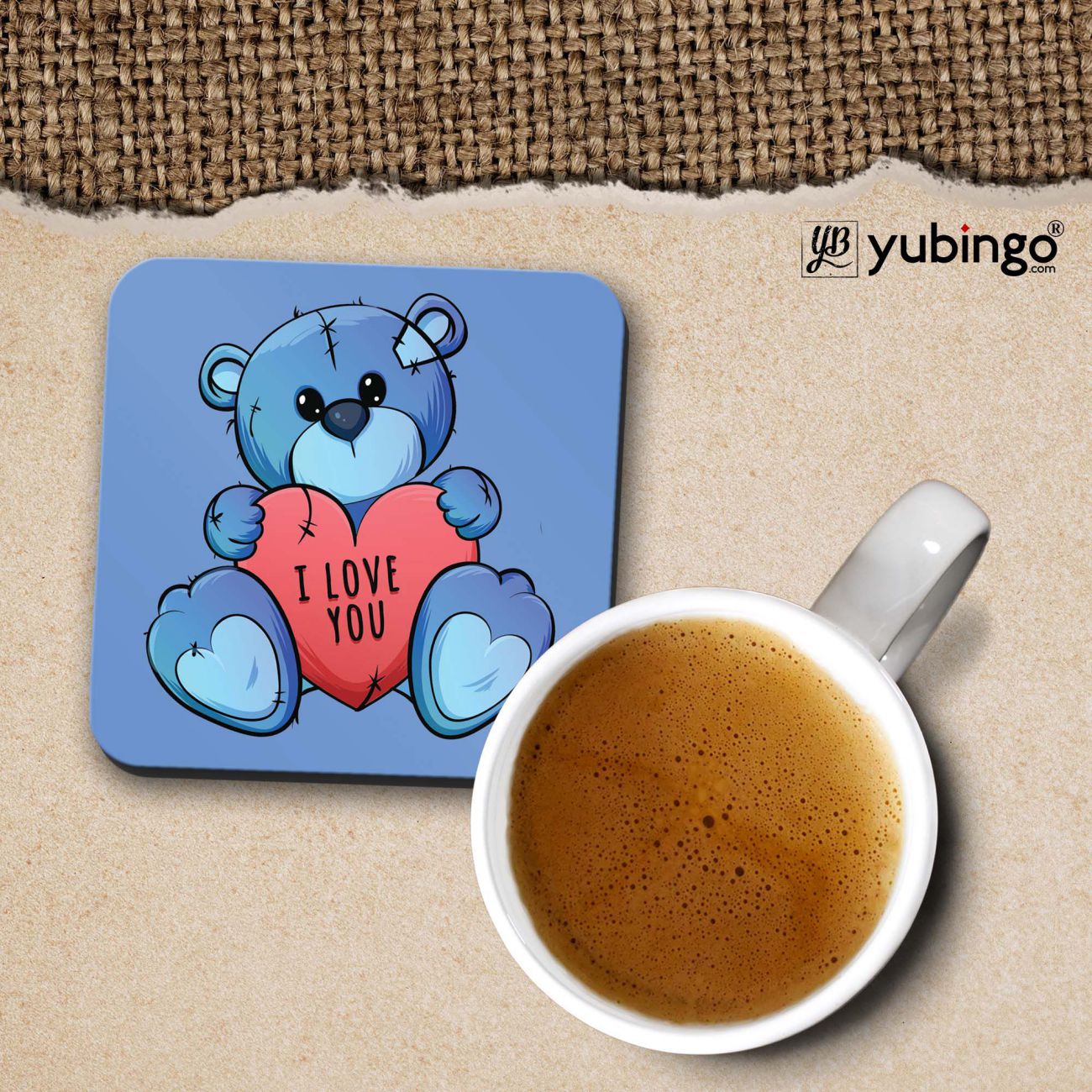 Teddy Love Cushion, Coffee Mug with Coaster and Keychain-Image3