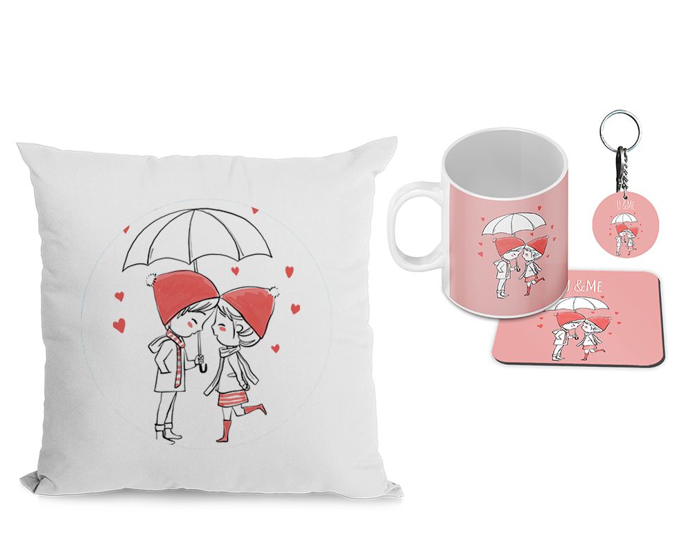 U and Me Cushion, Coffee Mug with Coaster and Keychain