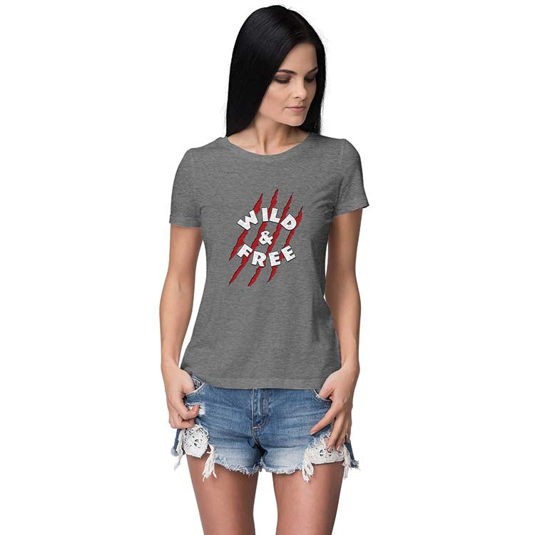 Wild and Free Women T-Shirt-Grey Melange