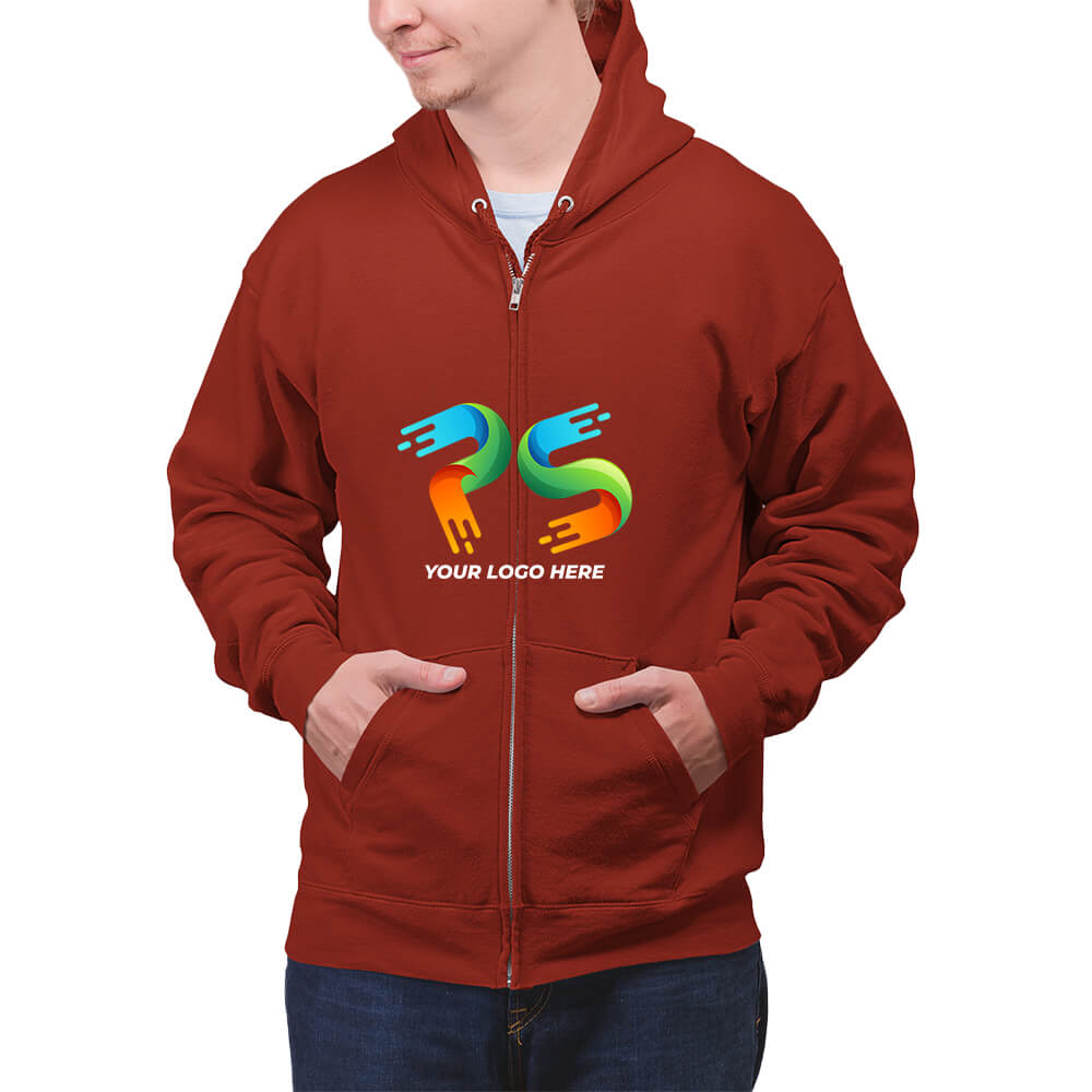 Maroon  Customised Zipper Hoodie - Front Print